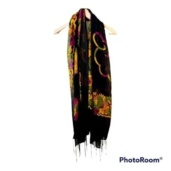 CLEOPATRA Boho Novelty Sun face Artsy Headscarf Neck Scarf Shawl Sz: OS - Picture 2 of 7